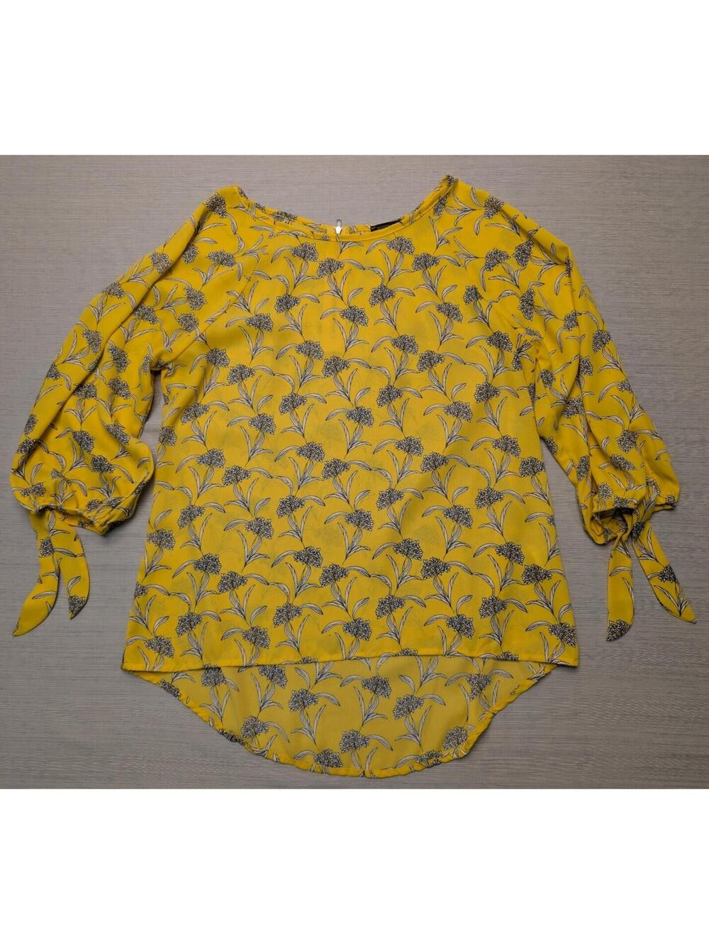 Papermoon Yellow Floral 3/4 Tie Sleeve Blouse Small